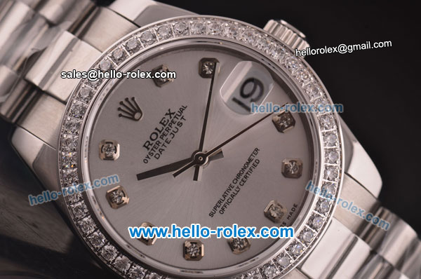 Rolex Datejust Asia 2813 Automatic Movement Steel Case/Strap with Silver Dial and Diamond Markers - ETA Coating - Click Image to Close